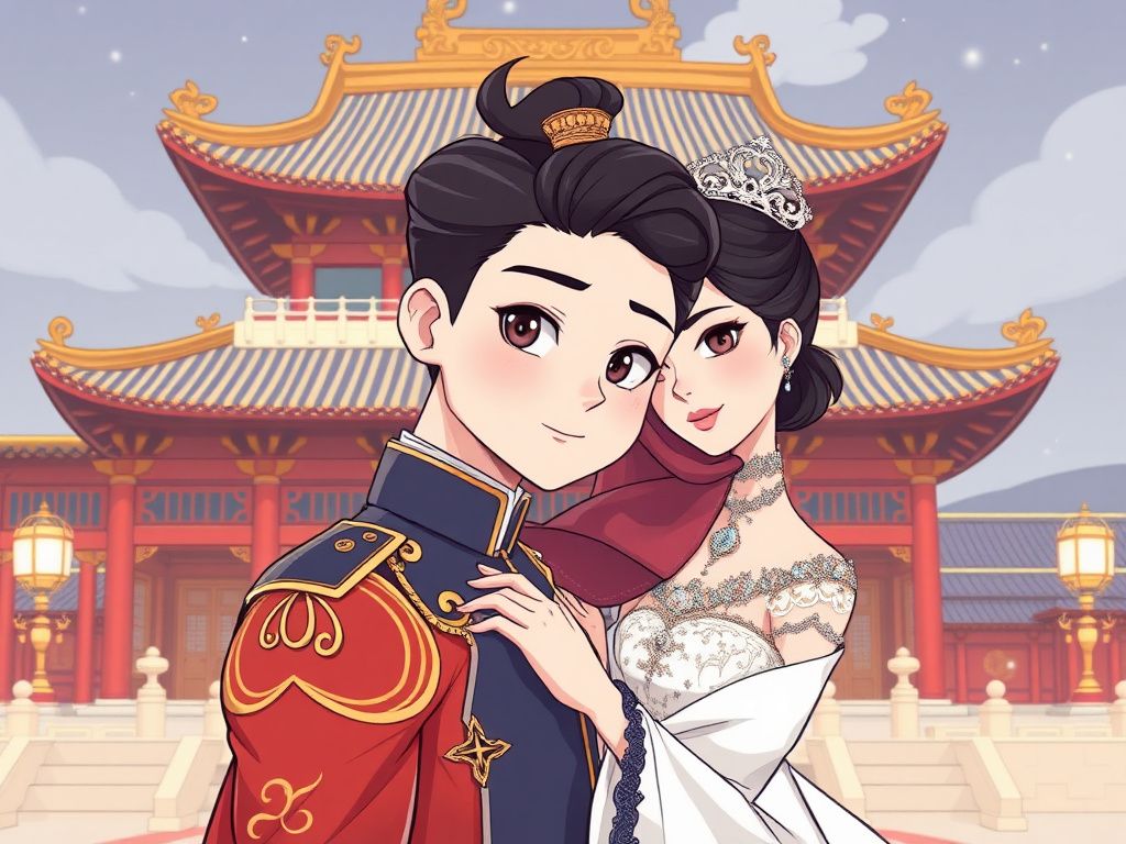 Korean webtoon cover with elegant royal palace character
